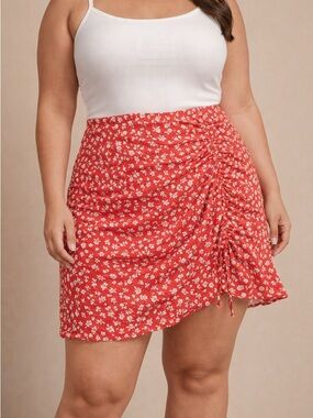 Red Floral Ruched Mini Skirt plus size 5xl (26)